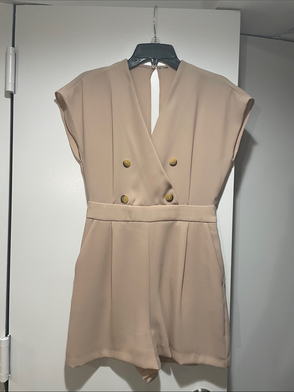 Zara Beige Double-Breasted Short Jumpsuit